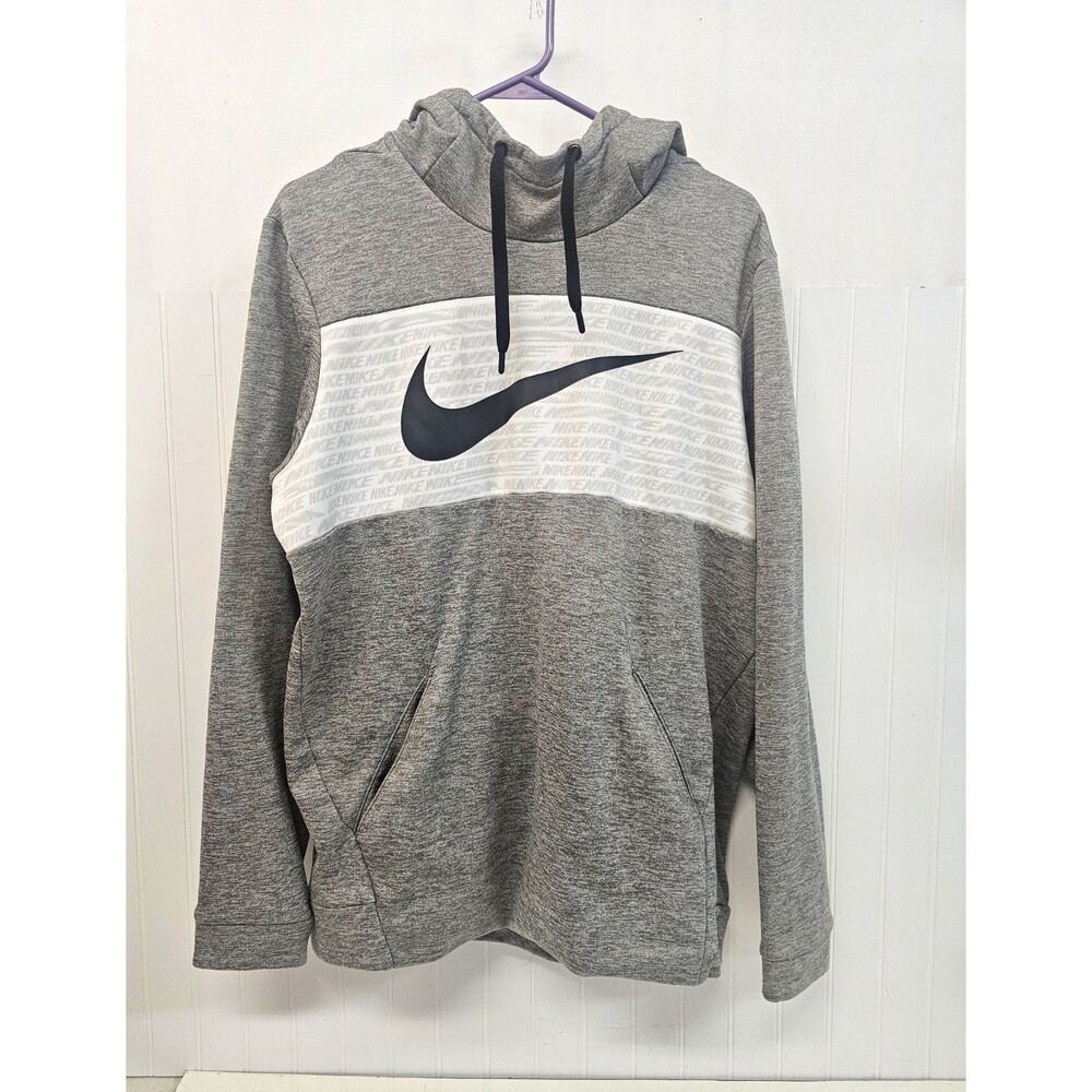 Nike Dri-FIT Mens M Gray Fleece Pullover Hoodie Graphic Logo Pockets